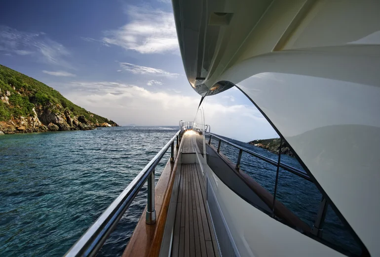 Charter catamaran at sundown in a Croatian bay