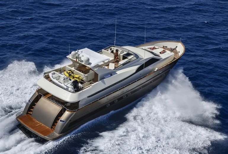 Lagoon catamaran flybridge with helm station and sea view