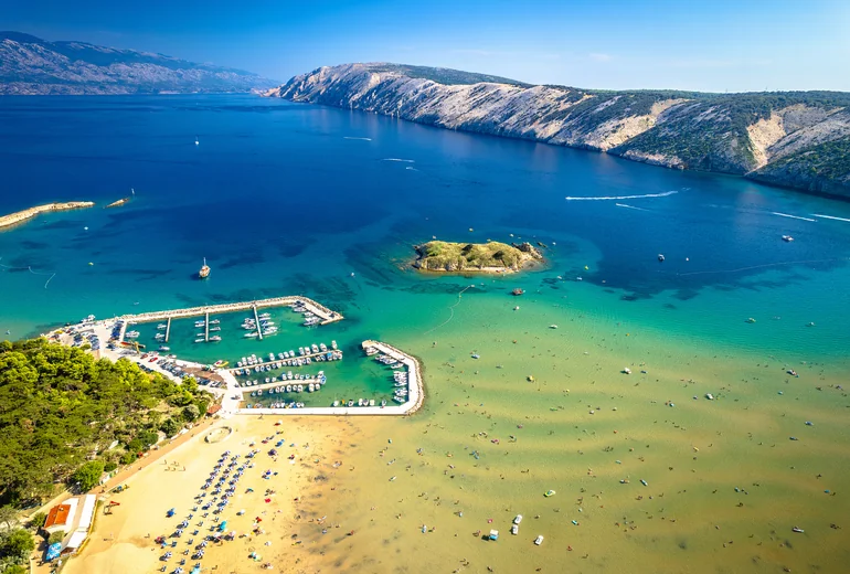 Aerial view of South Dalmatian coastline and offshore island
