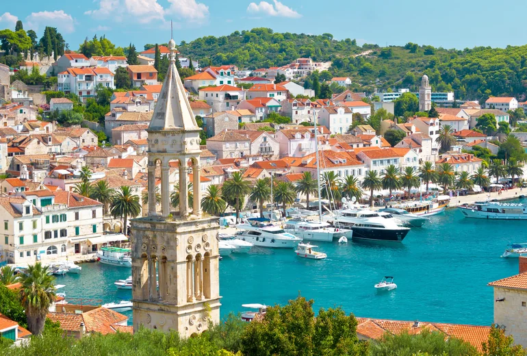 Hvar town waterfront with traditional Dalmatian architecture