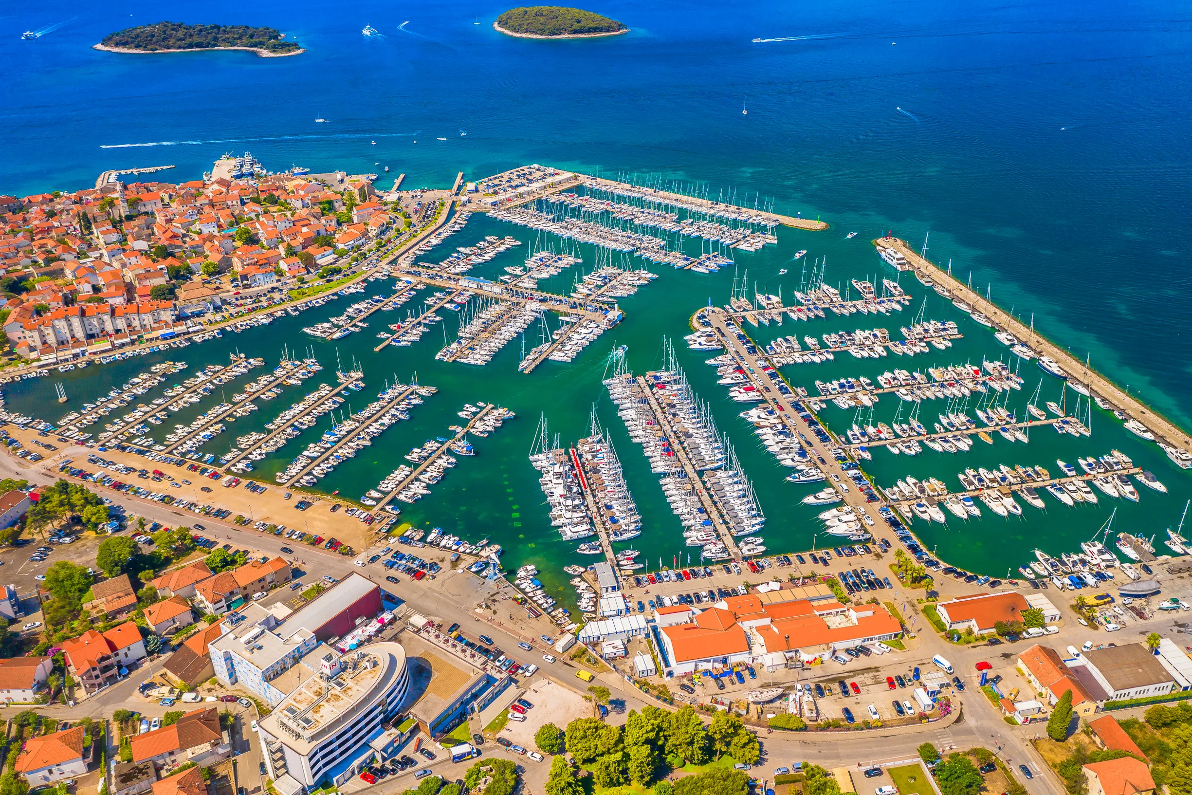 Biograd na Moru marina full of charter yachts from above