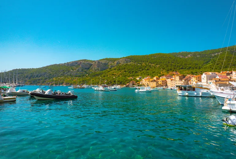 Fishing boats in Komiza harbour on Vis island